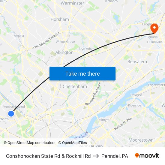 Conshohocken State Rd & Rockhill Rd to Penndel, PA map