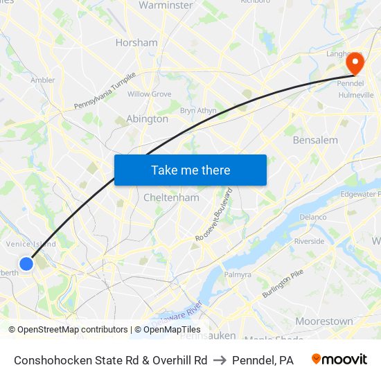 Conshohocken State Rd & Overhill Rd to Penndel, PA map