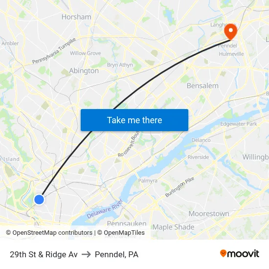 29th St & Ridge Av to Penndel, PA map