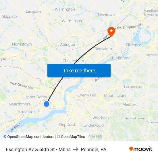 Essington Av & 68th St - Mbns to Penndel, PA map