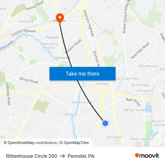 Rittenhouse Circle 200 to Penndel, PA map