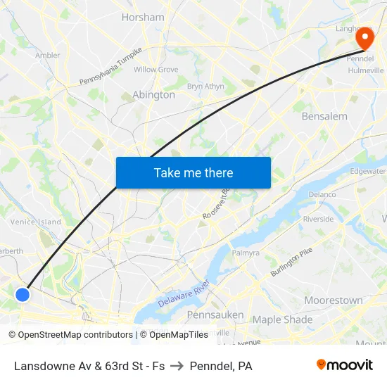 Lansdowne Av & 63rd St - Fs to Penndel, PA map
