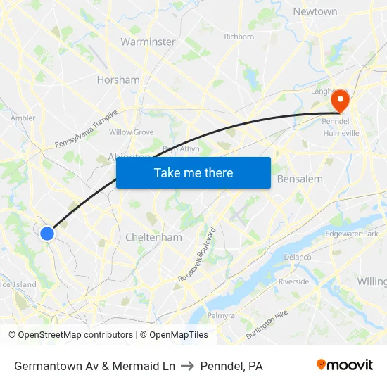 Germantown Av & Mermaid Ln to Penndel, PA map