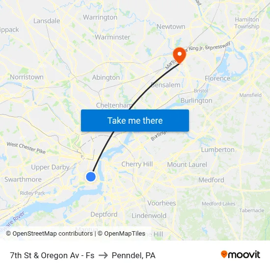 7th St & Oregon Av - Fs to Penndel, PA map