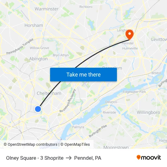 Olney Square - 3 Shoprite to Penndel, PA map