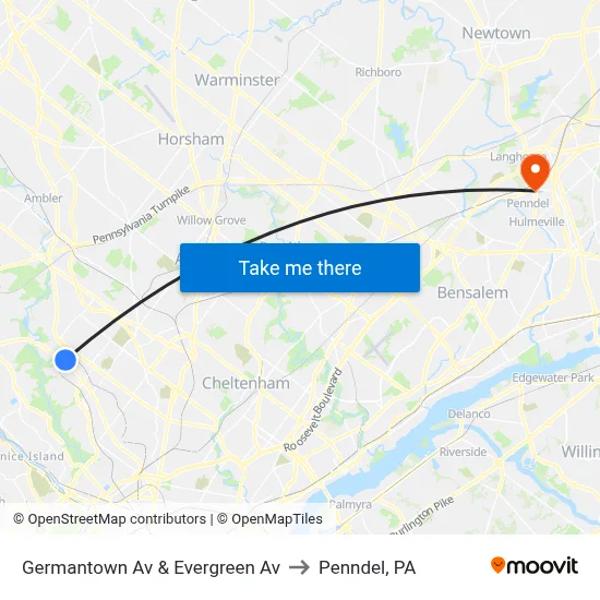 Germantown Av & Evergreen Av to Penndel, PA map