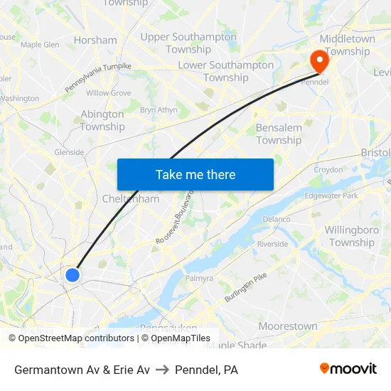 Germantown Av & Erie Av to Penndel, PA map