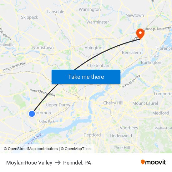 Moylan-Rose Valley to Penndel, PA map