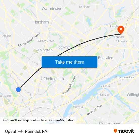 Upsal to Penndel, PA map