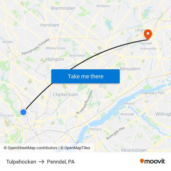 Tulpehocken to Penndel, PA map