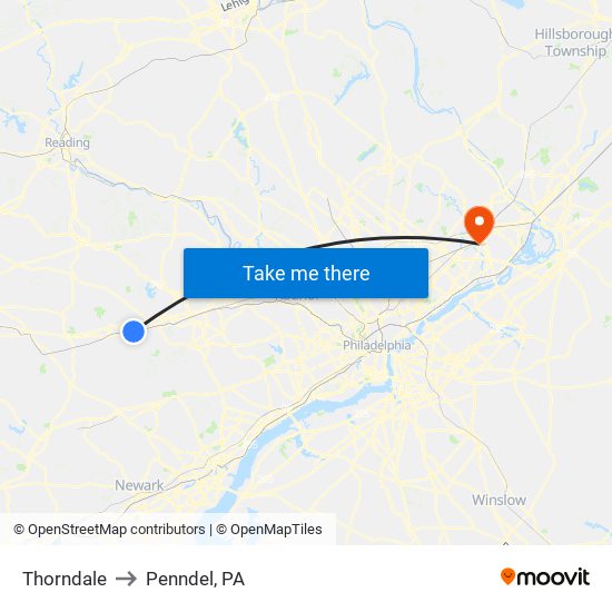 Thorndale to Penndel, PA map