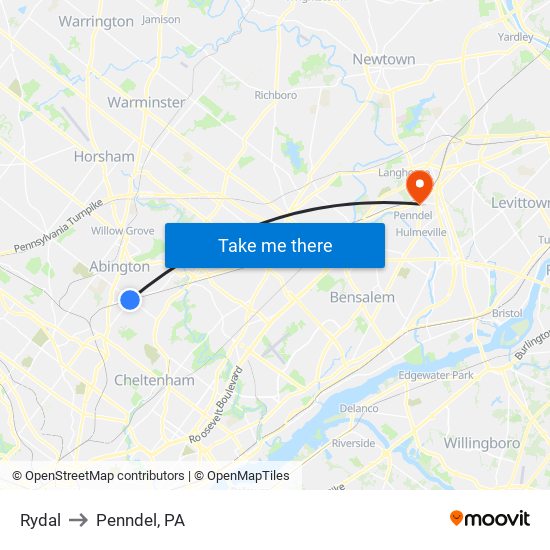 Rydal to Penndel, PA map