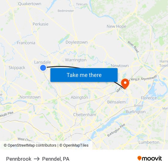 Pennbrook to Penndel, PA map