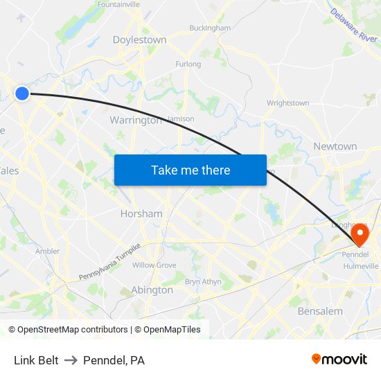 Link Belt to Penndel, PA map