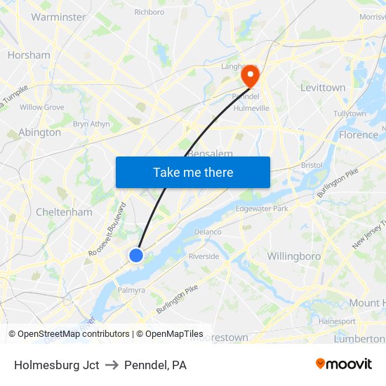 Holmesburg Jct to Penndel, PA map