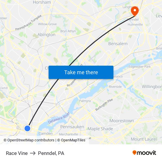 Race Vine to Penndel, PA map