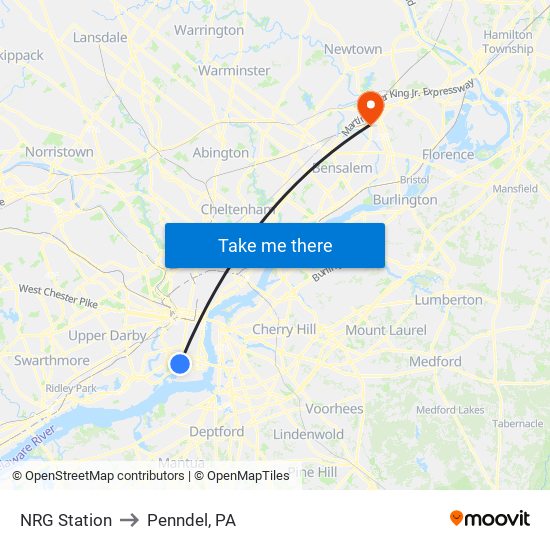 NRG Station to Penndel, PA map