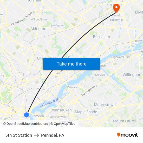 5th St Station to Penndel, PA map