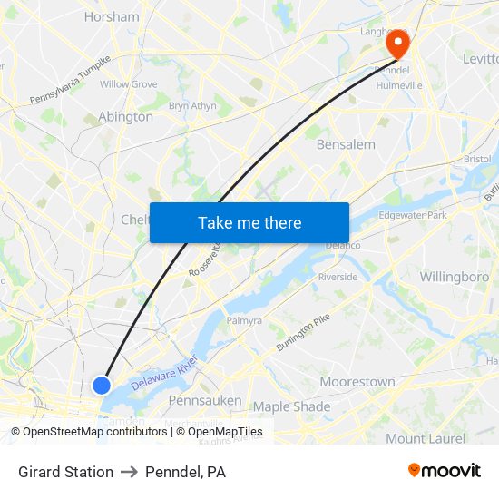 Girard Station to Penndel, PA map