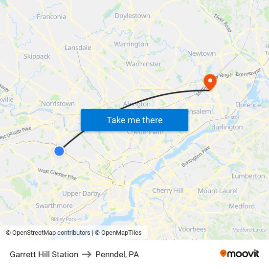 Garrett Hill Station to Penndel, PA map