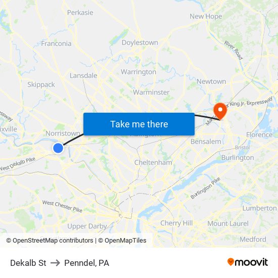 Dekalb St to Penndel, PA map