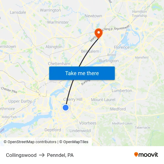 Collingswood to Penndel, PA map