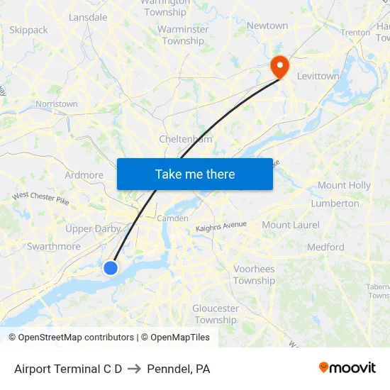 Airport Terminal C D to Penndel, PA map