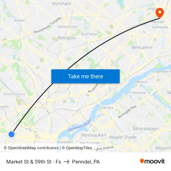 Market St & 59th St - Fs to Penndel, PA map
