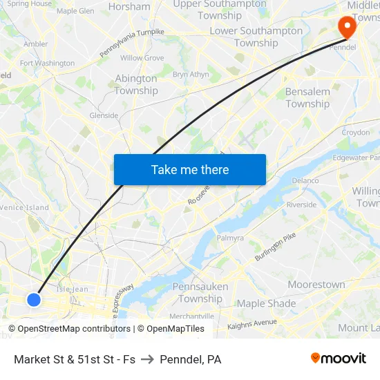 Market St & 51st St - Fs to Penndel, PA map