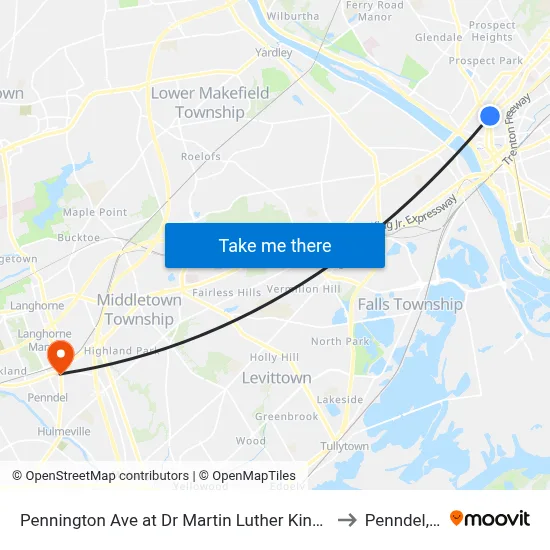 Pennington Ave at Dr Martin Luther King Jr Blvd to Penndel, PA map