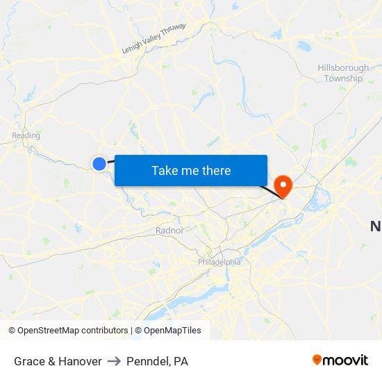 Grace & Hanover to Penndel, PA map