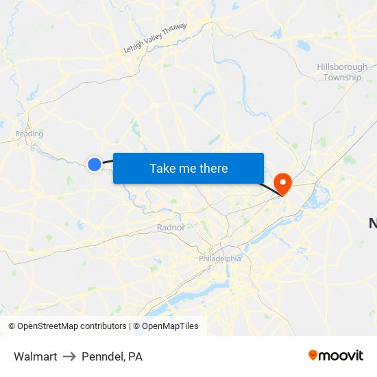 Walmart to Penndel, PA map