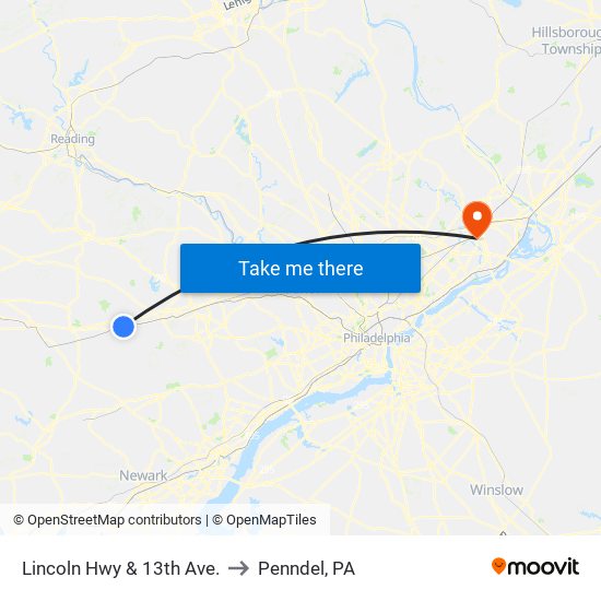Lincoln Hwy & 13th Ave. to Penndel, PA map