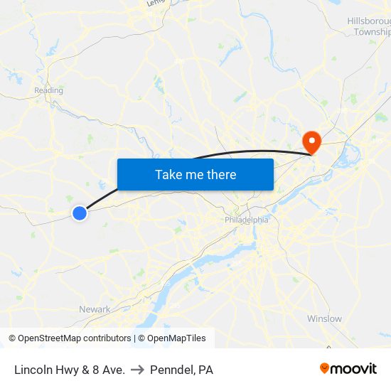 Lincoln Hwy & 8 Ave. to Penndel, PA map