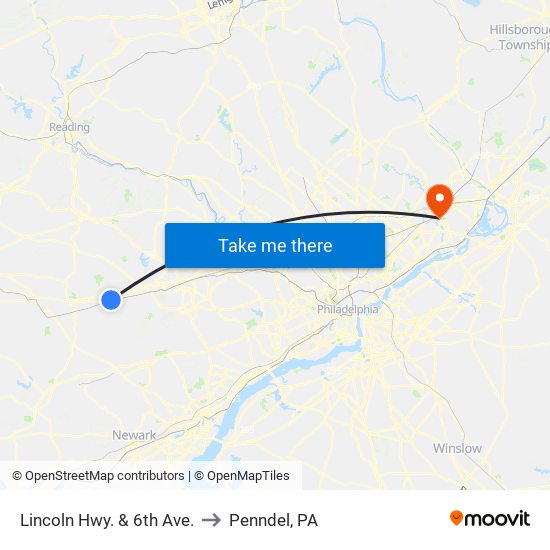 Lincoln Hwy. & 6th Ave. to Penndel, PA map