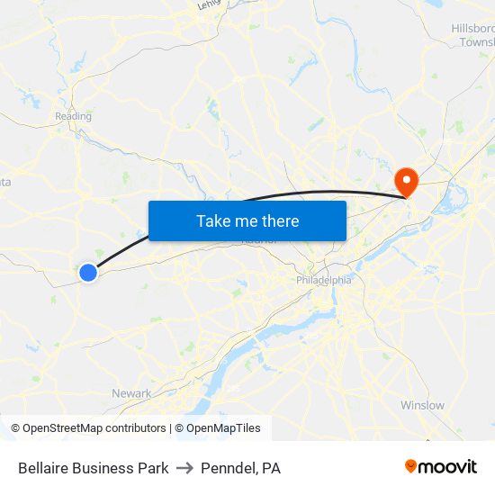 Bellaire Business Park to Penndel, PA map