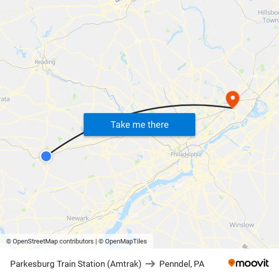 Parkesburg Train Station (Amtrak) to Penndel, PA map