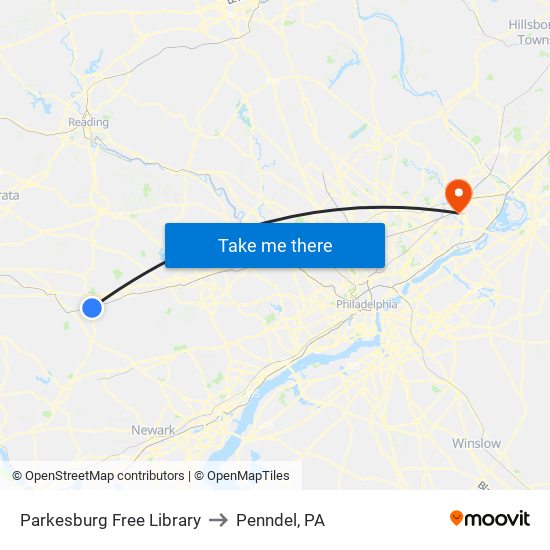 Parkesburg Free Library to Penndel, PA map