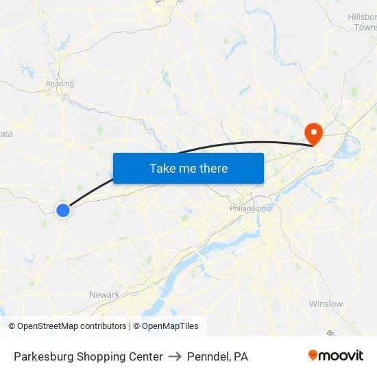 Parkesburg Shopping Center to Penndel, PA map