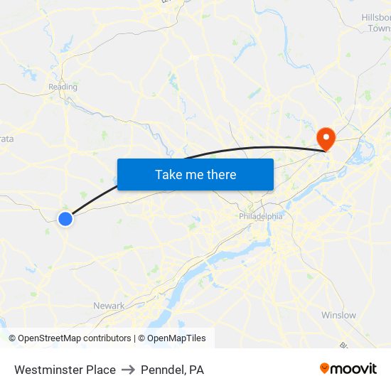 Westminster Place to Penndel, PA map