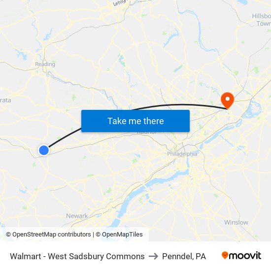 Walmart - West Sadsbury Commons to Penndel, PA map