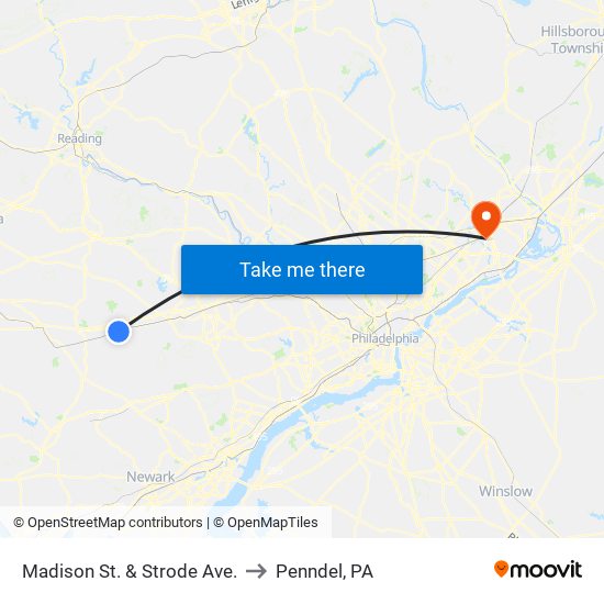 Madison St. & Strode Ave. to Penndel, PA map