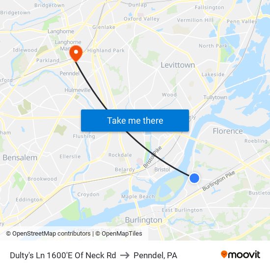 Dulty's Ln 1600'E Of Neck Rd to Penndel, PA map