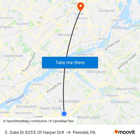 E. Gate Dr 825'E Of Harper Dr# to Penndel, PA map