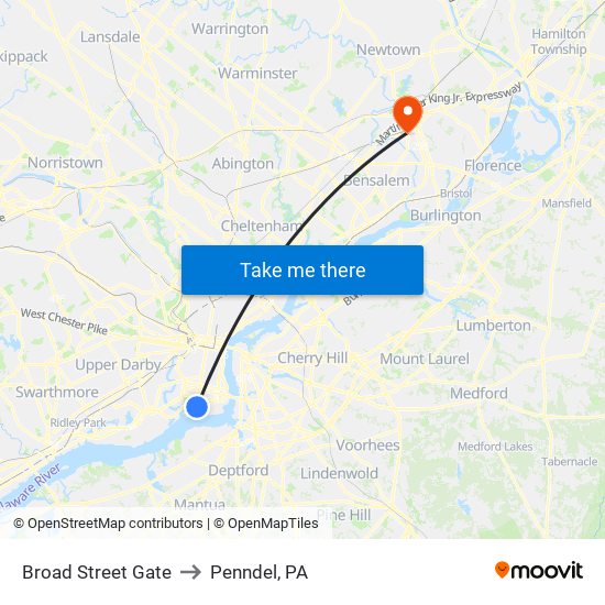 Broad Street Gate to Penndel, PA map