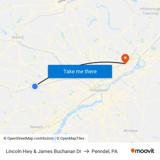 Lincoln Hwy & James Buchanan Dr to Penndel, PA map