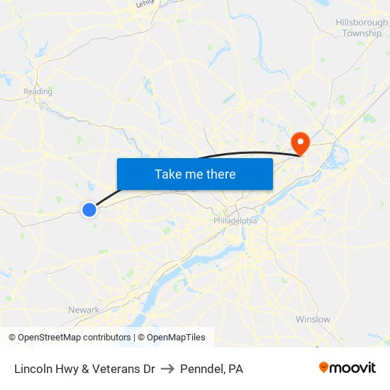 Lincoln Hwy & Veterans Dr to Penndel, PA map