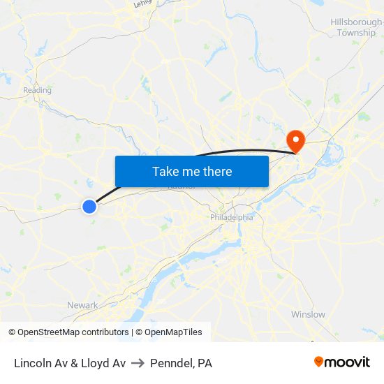 Lincoln Av & Lloyd Av to Penndel, PA map