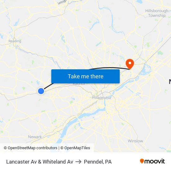 Lancaster Av & Whiteland Av to Penndel, PA map