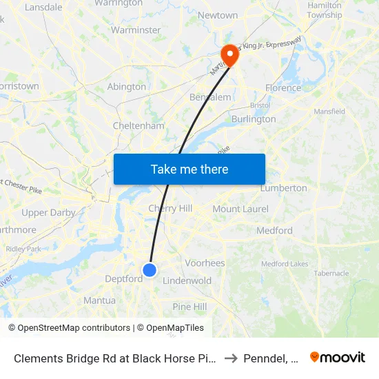 Clements Bridge Rd at Black Horse Pike to Penndel, PA map